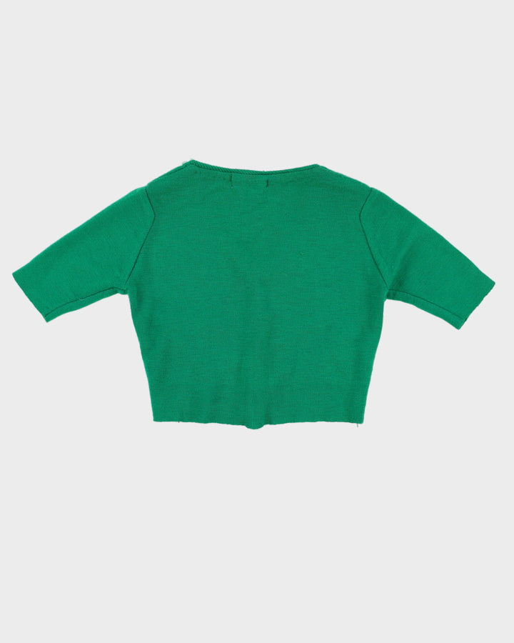 Vintage 1980s Green Cropped Bolero Knitted Cardigan - XS / S