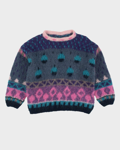 Y2K Patterned Mohair Blend Knitted Jumper - L