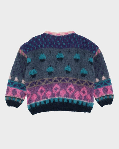 Y2K Patterned Mohair Blend Knitted Jumper - L