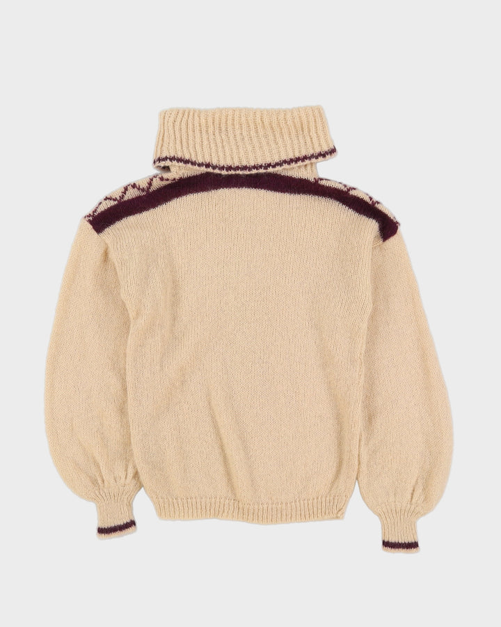 Vintage 1980s Beige Roll Neck Knitted Jumper - S
