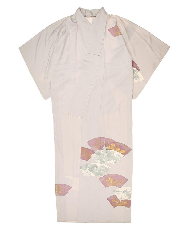 Vintage Grey And Burgundy Patterned Summer Yukata Kimono - L