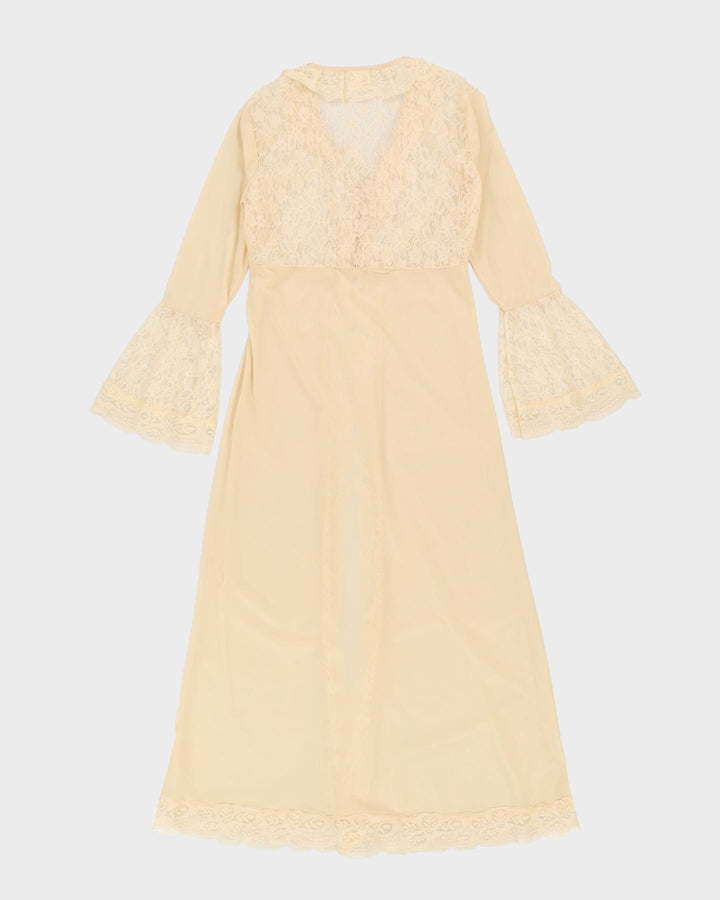 Vintage 1970s Beige Peignoir Dressing Gown - S
