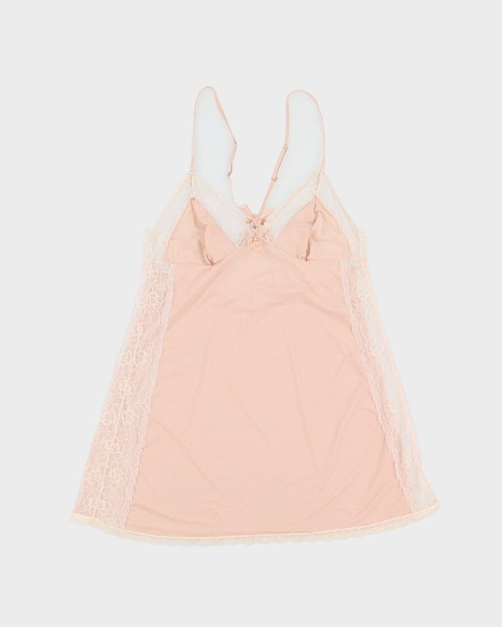 Pink With Cream Lace Lingerie Slip Dress - M