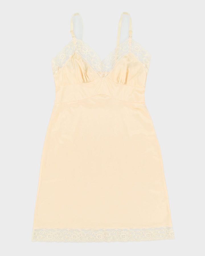 Vintage Yellow With Cream Lace Lingerie Slip Dress - M