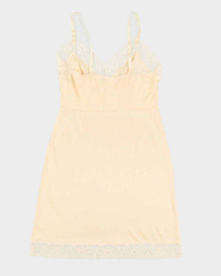 Vintage Yellow With Cream Lace Lingerie Slip Dress - M