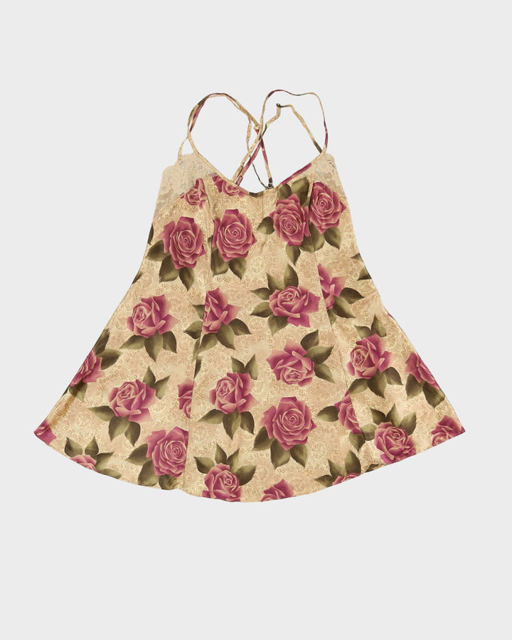 Vintage Lilac With Rose Pattern Lingerie Slip Dress - S