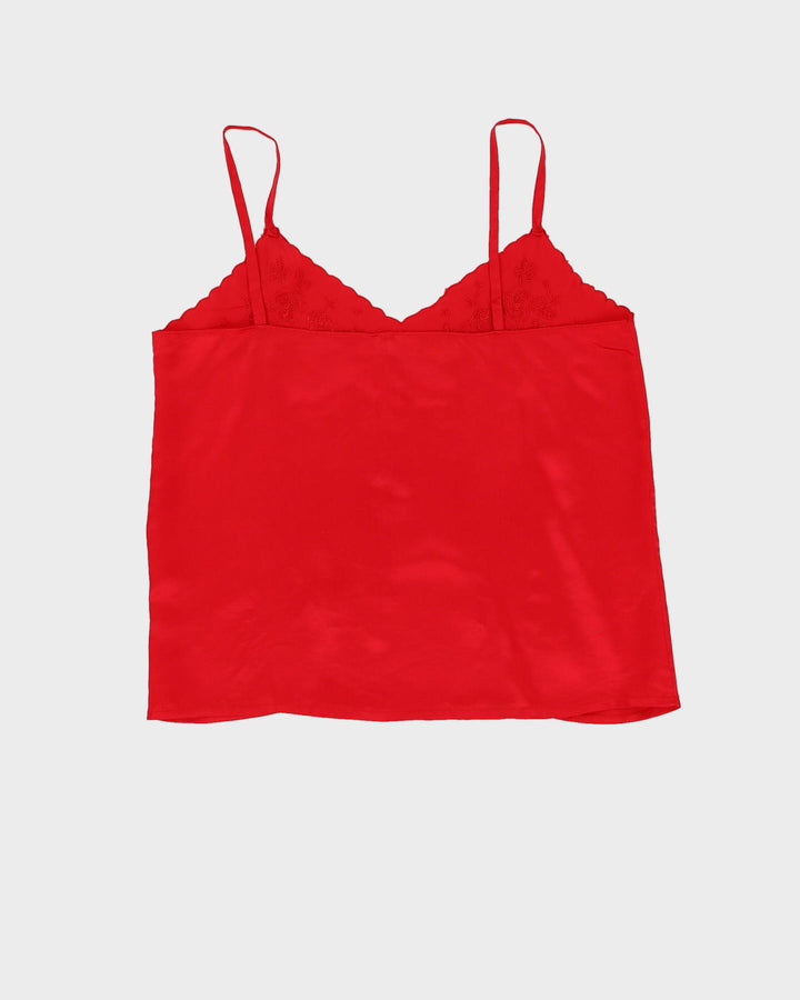 Vintage Red Silk Embroidered Cami Top - XS