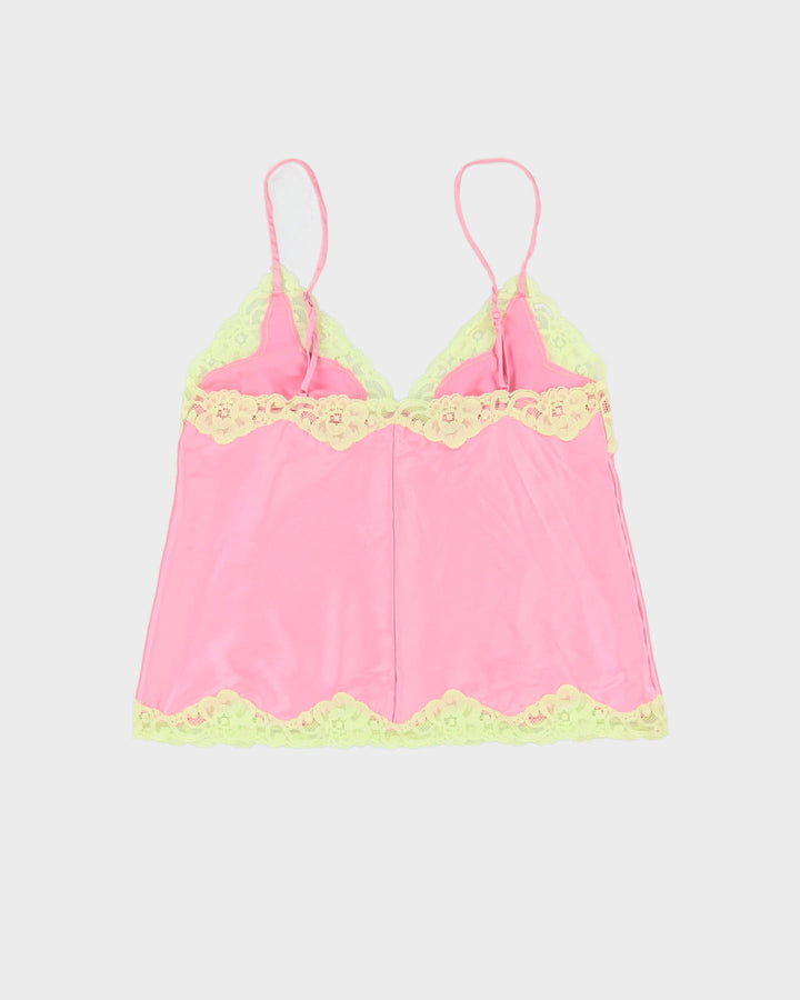 Y2K Pink With Yellow Lace Cami Top - S