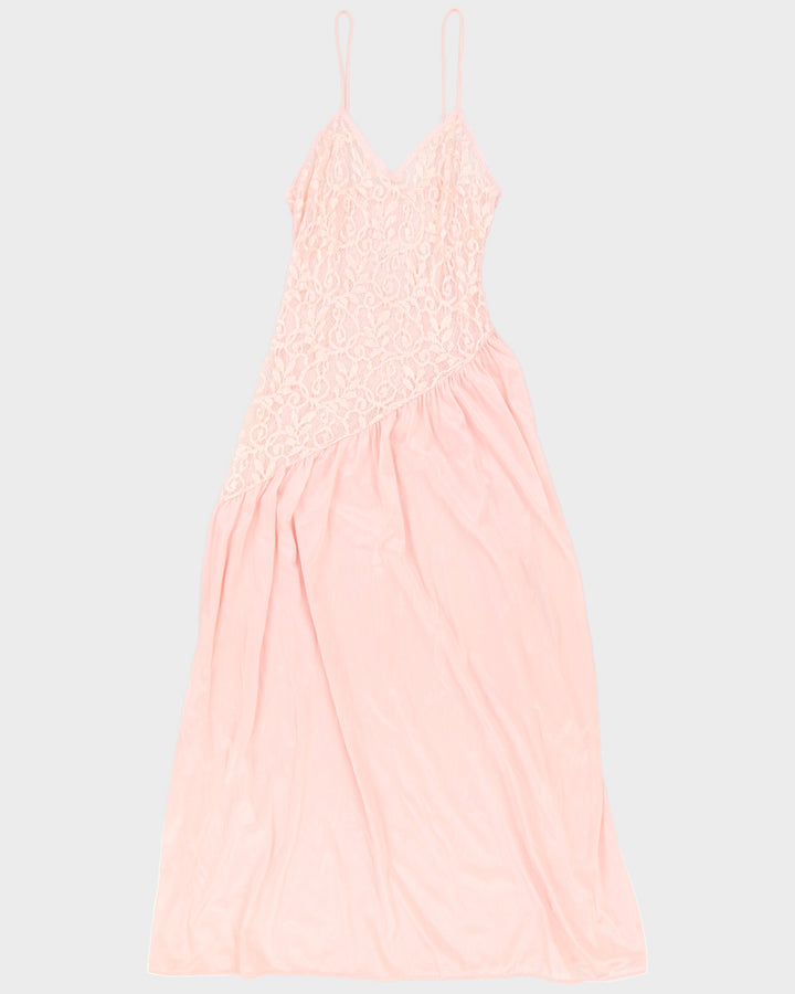 Vintage 1980s Pink A-Symmetrical cut Lace Maxi Slip Dress