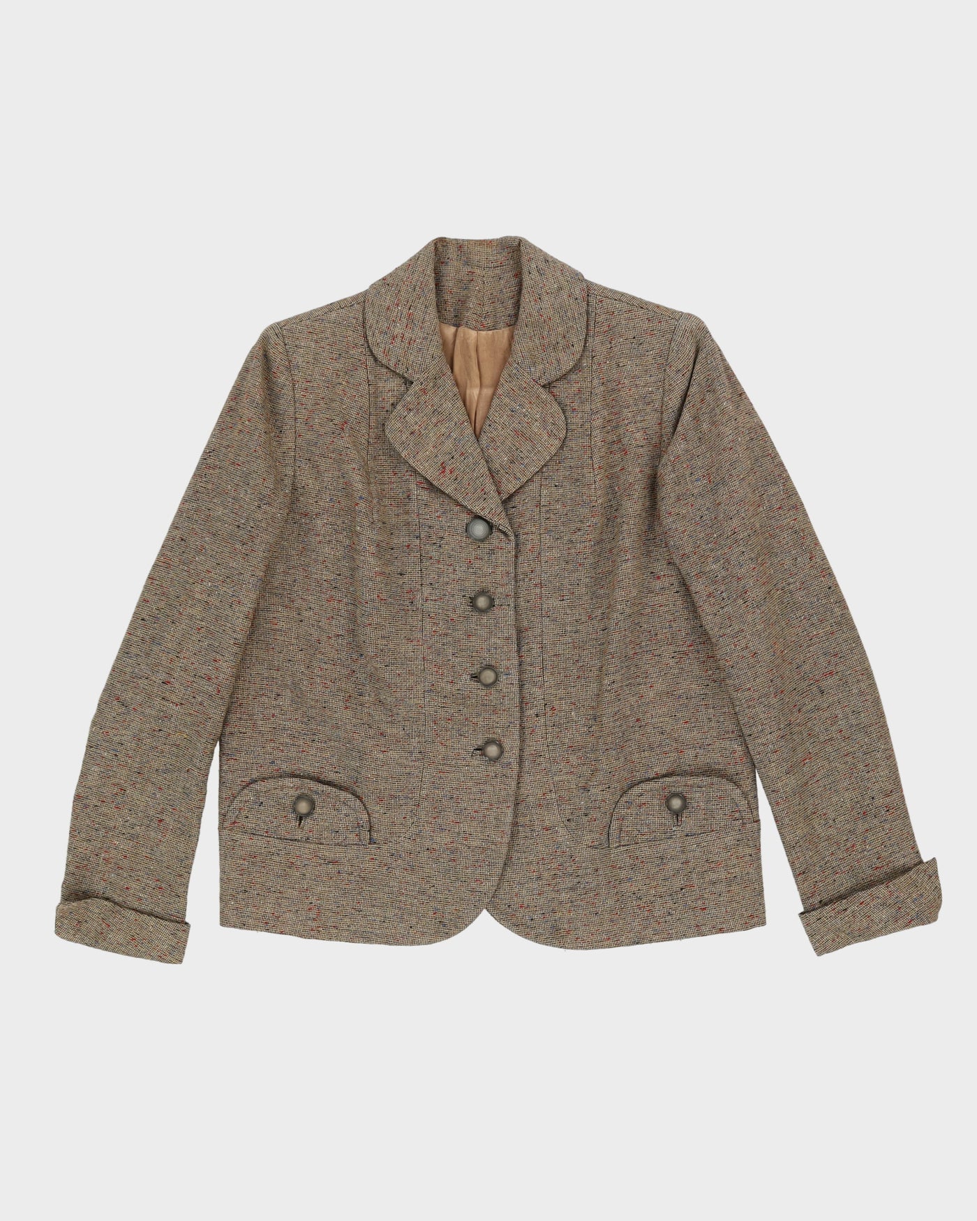 1950s Beige And Green Wool Tweed Fitted Jacket - S