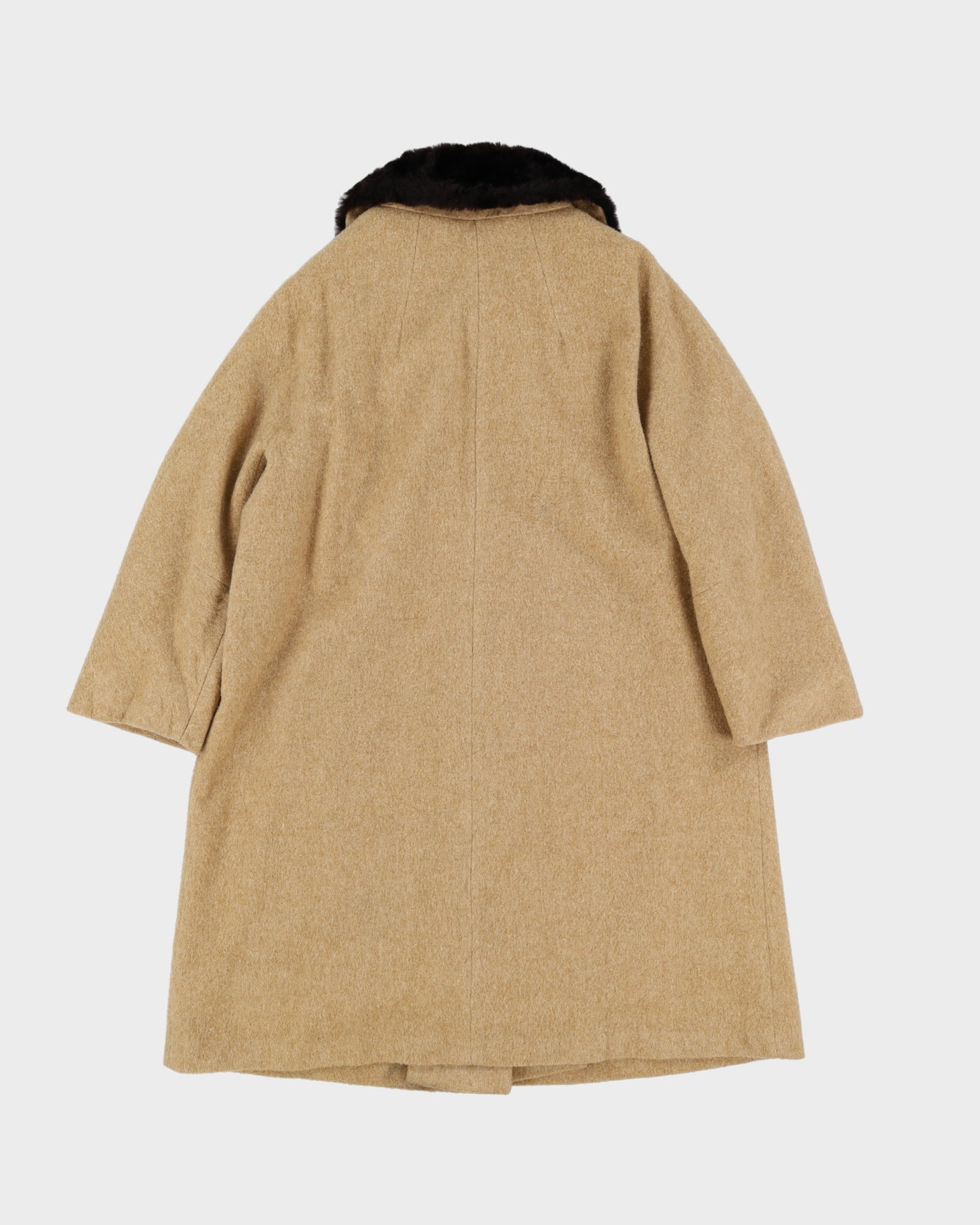 1960s Beige Wool-Blend with Faux Fur Collar Overcoat - L
