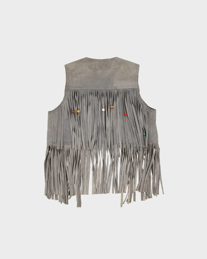 1970s Grey Suede Fringed Waistcoat - S / M