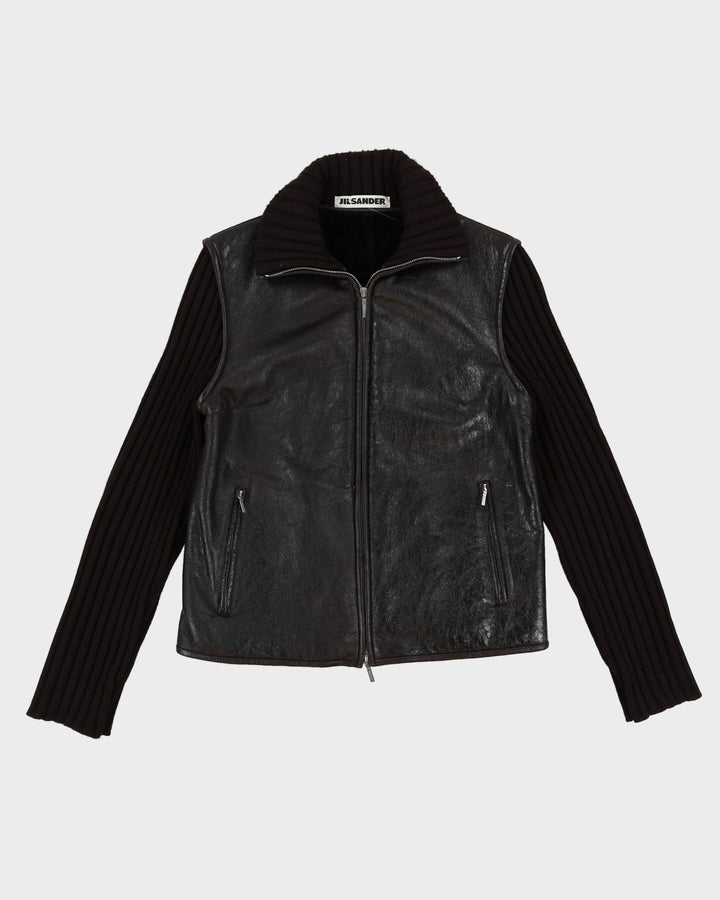 Jil Sander brown Leather And Wool Jacket - S