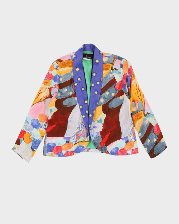 Blue And Orange Patterned Rayon Jacket - S