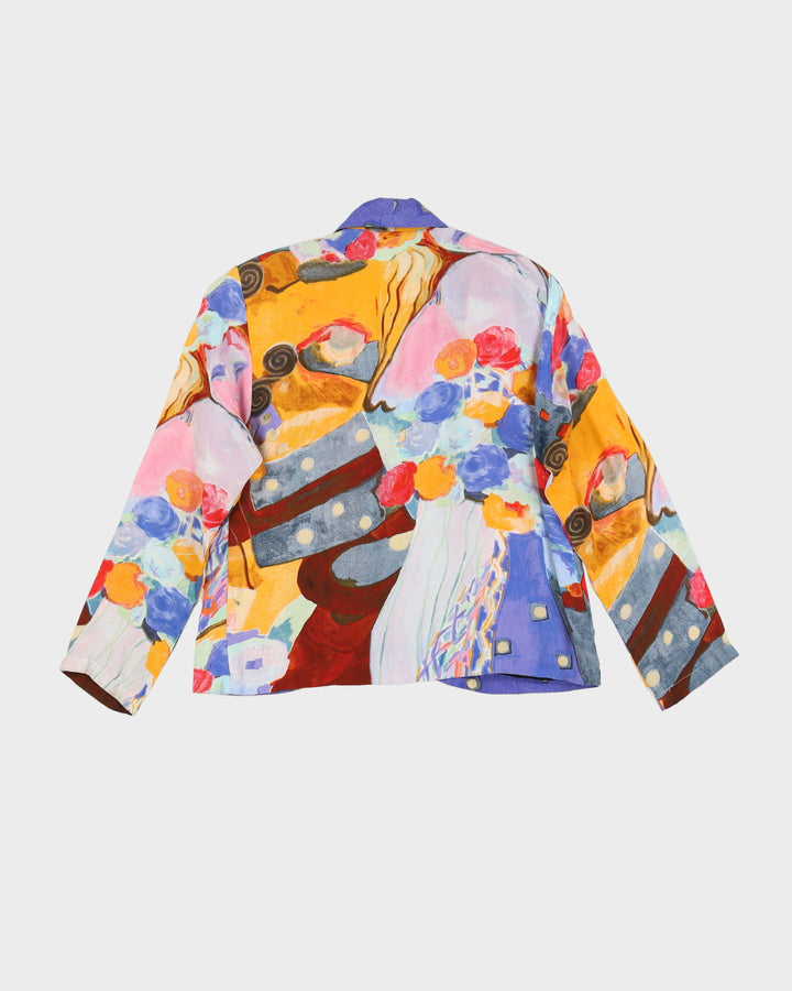 Blue And Orange Patterned Rayon Jacket - S