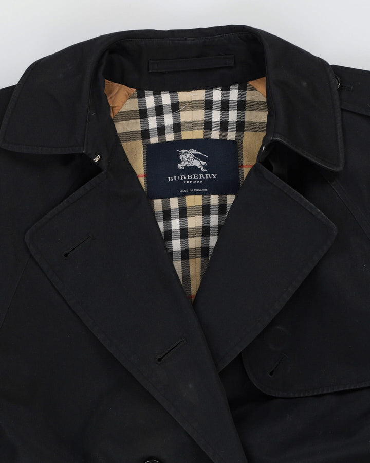 Burberrys' Black Nova Check Trench Coat - S