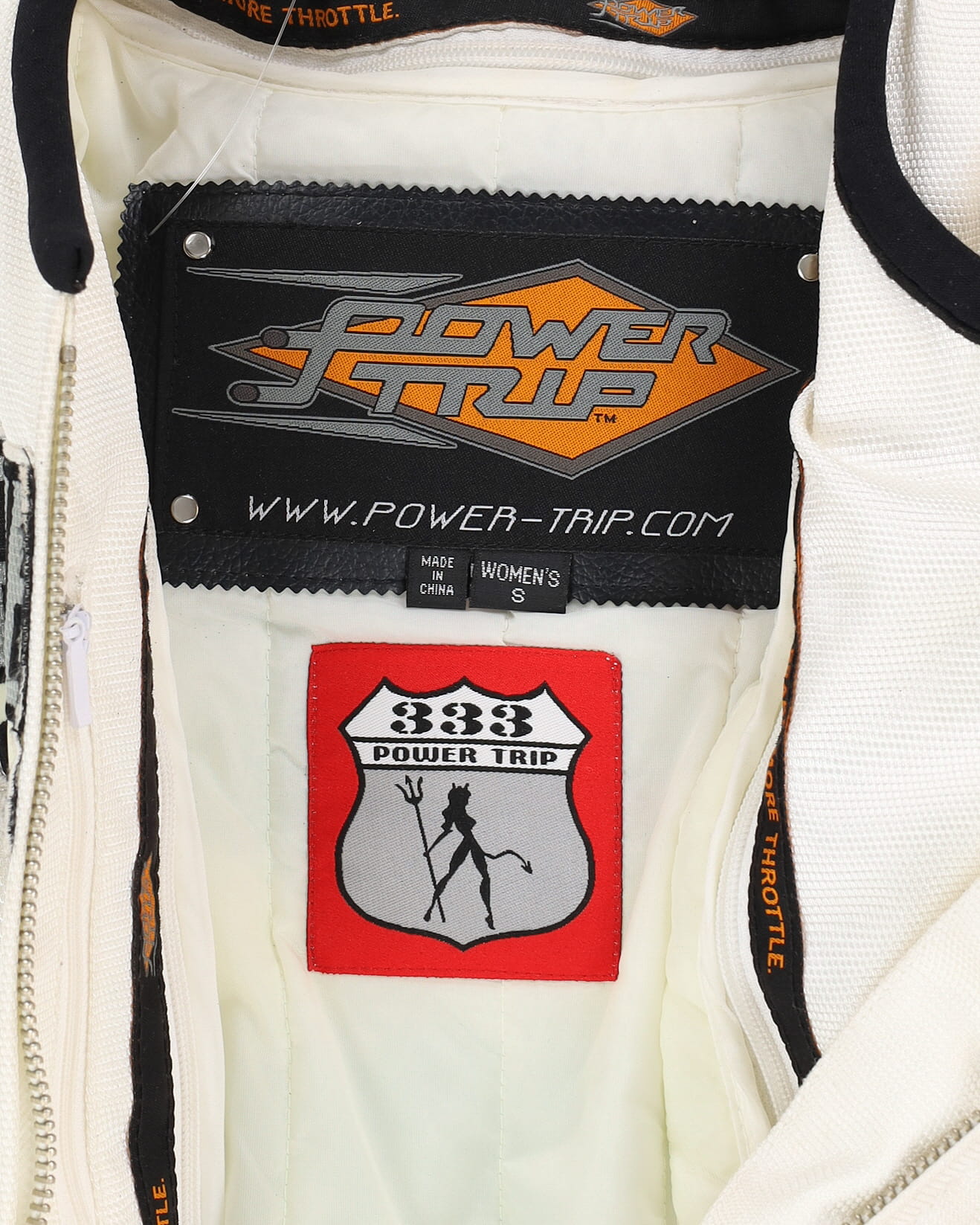 Power Trip White Flame Design Biker Jacket - S
