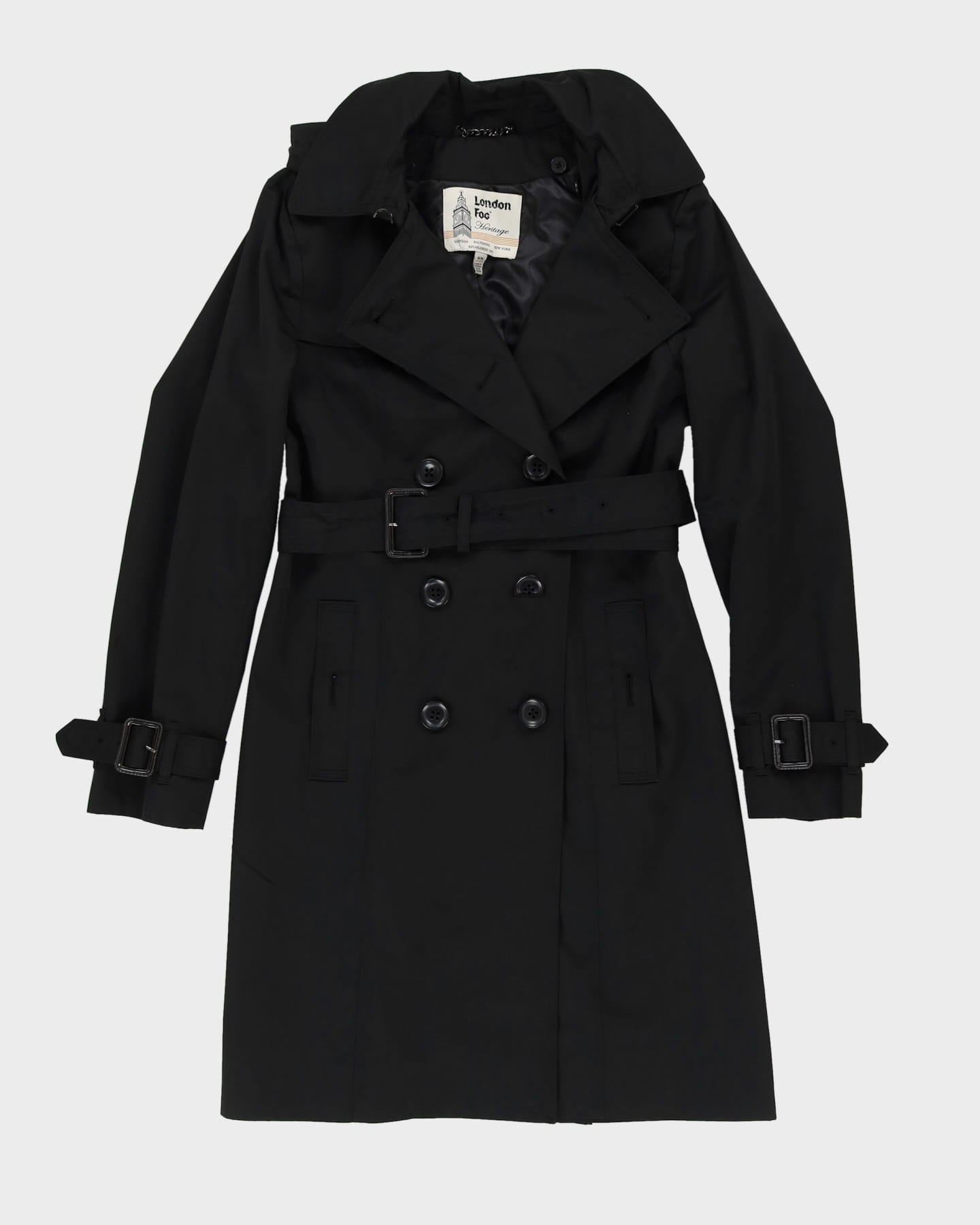 London Fog Black Mac Coat M Rokit