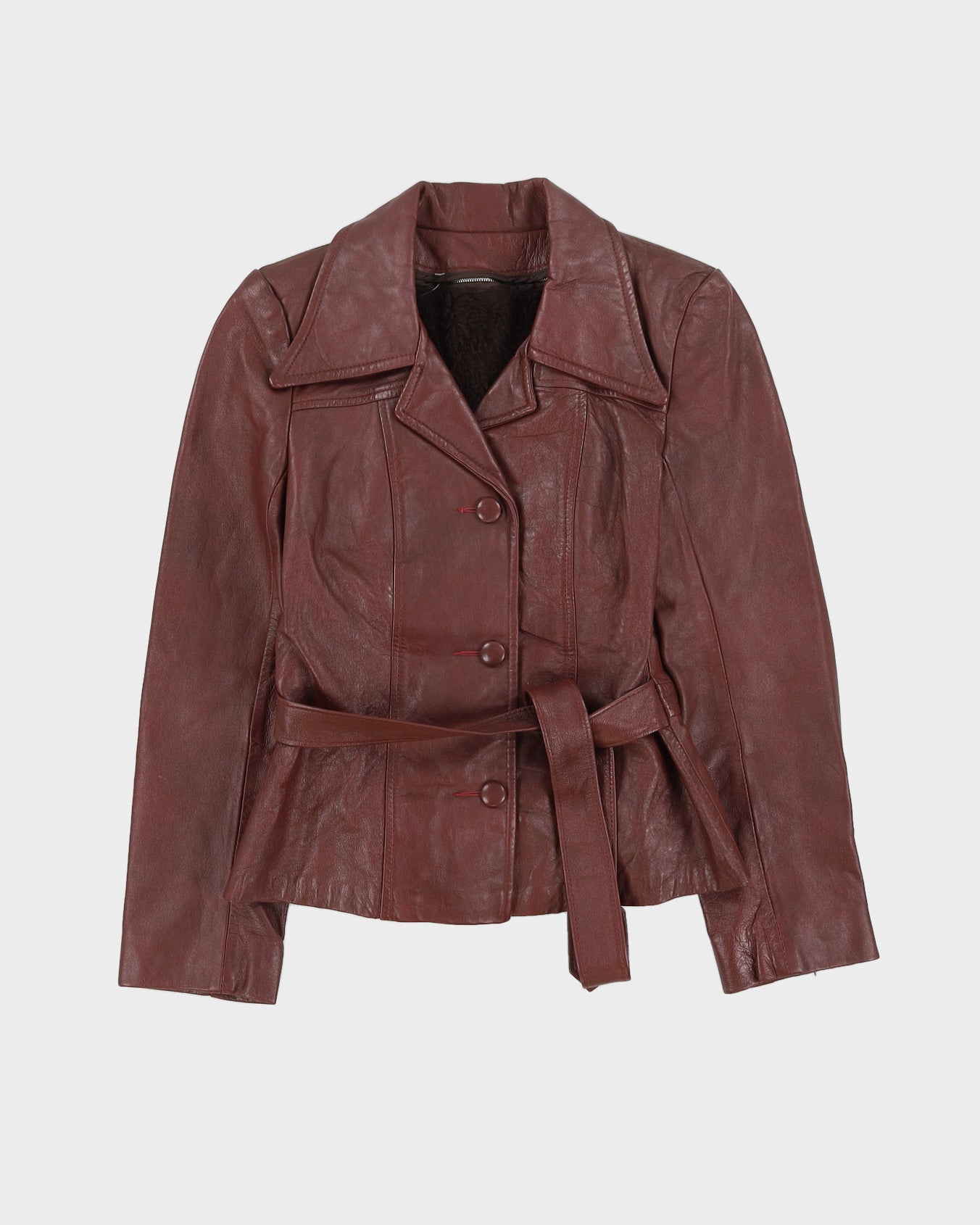 Vintage 70s Concept One Burgundy Fleece Lined Leather Jacket - M 