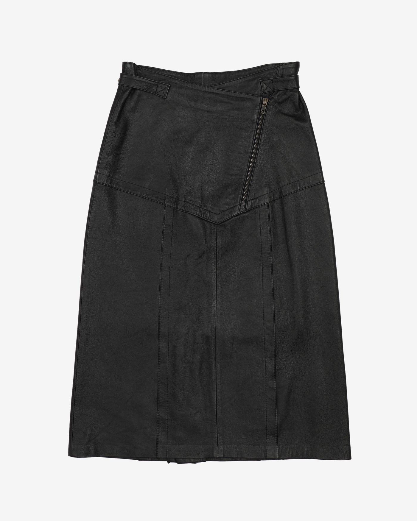 Black Leather With Zip Detail Skirt - S