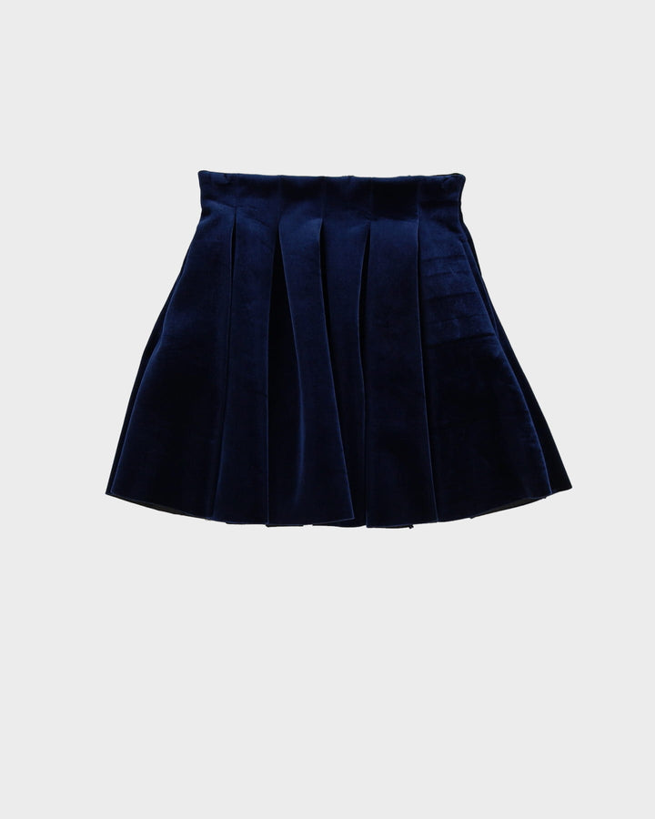 Maje Blue Velvet Pleated Mini Skirt - XS