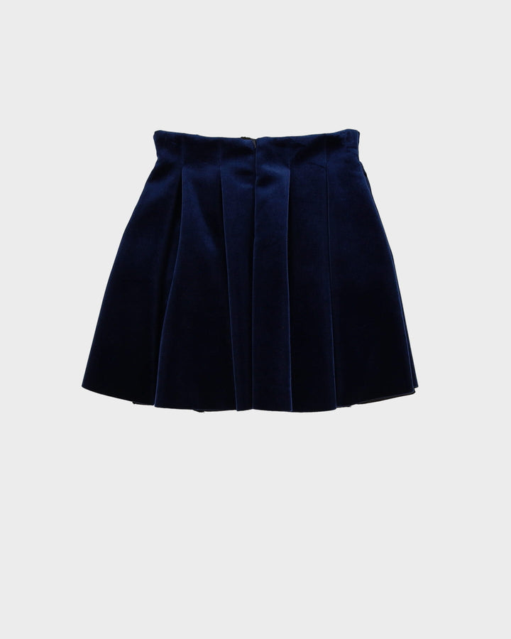 Maje Blue Velvet Pleated Mini Skirt - XS