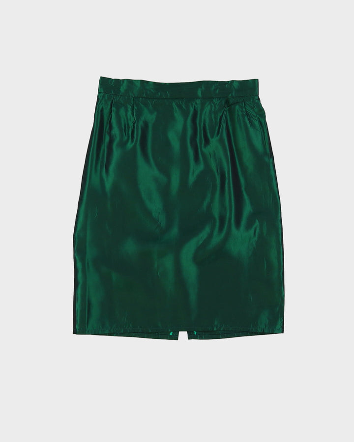 Vintage 1990s Green Satin Pencil Skirt - S