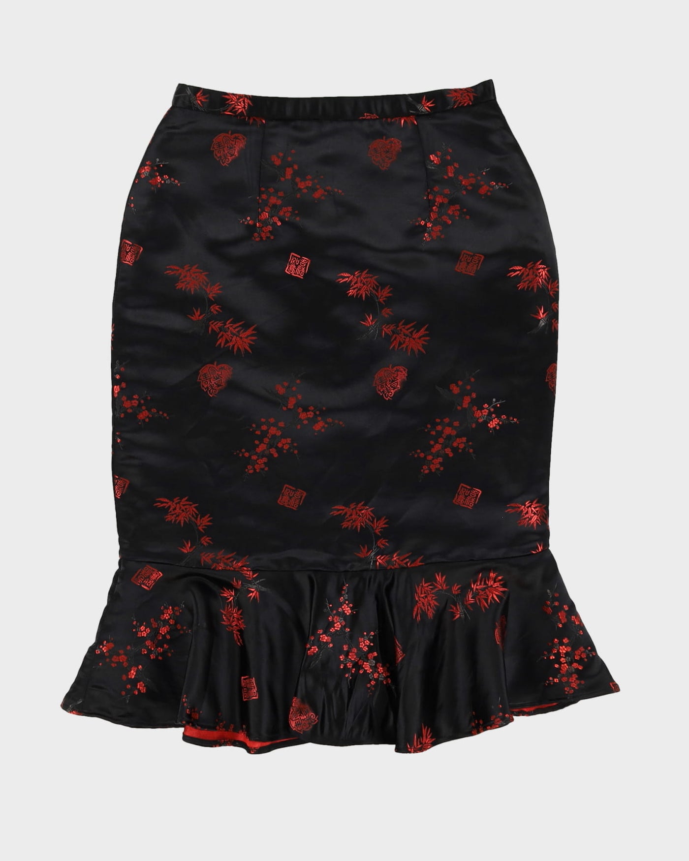Cheongsam Style Black Brocade Skirt - S