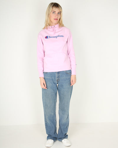 Champion pink blue logo plain hoodie - XS