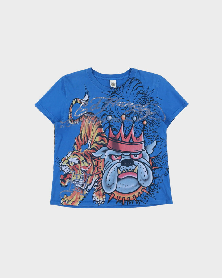 00s Y2K Blue Ed Hardy Baby Fit All Over Print T-Shirt - XL