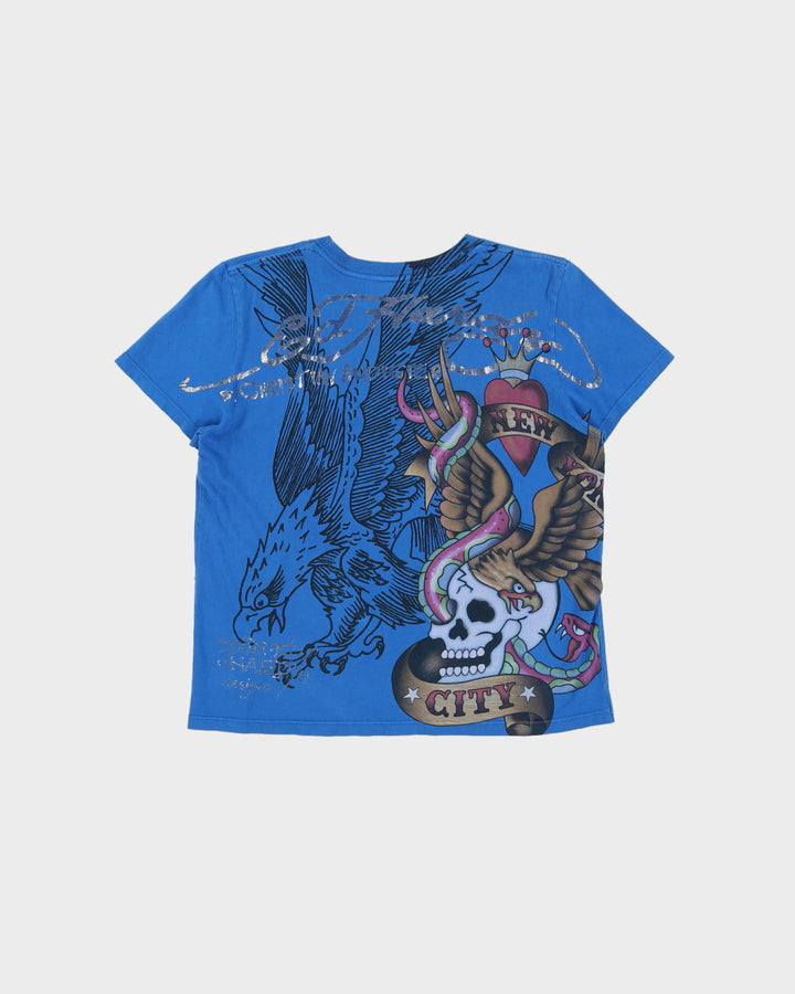 00s Y2K Blue Ed Hardy Baby Fit All Over Print T-Shirt - XL
