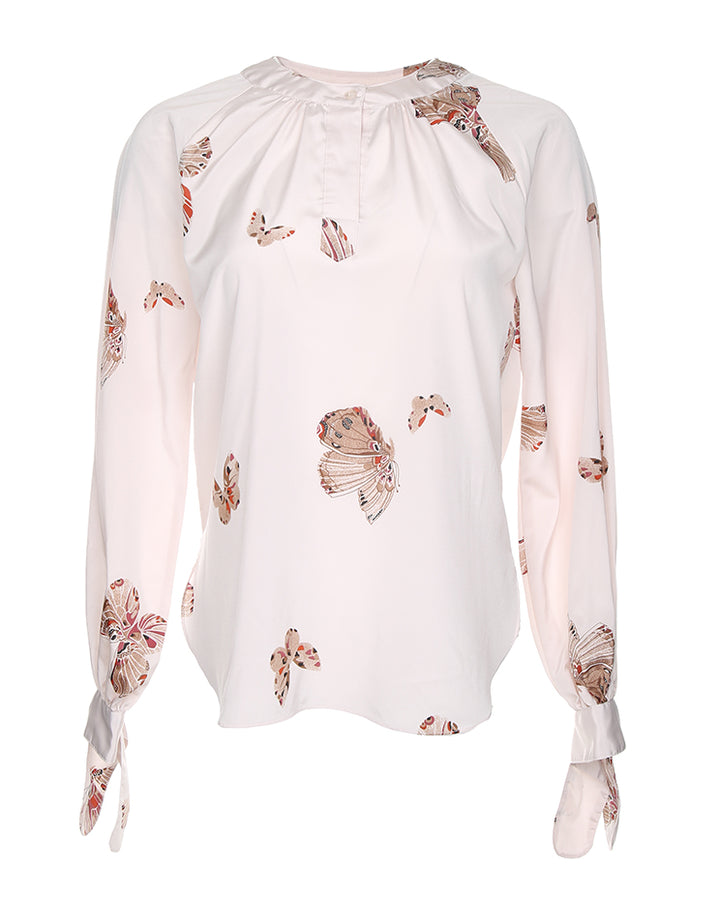 1990's Butterfly Print Long Sleeve Blouse - S