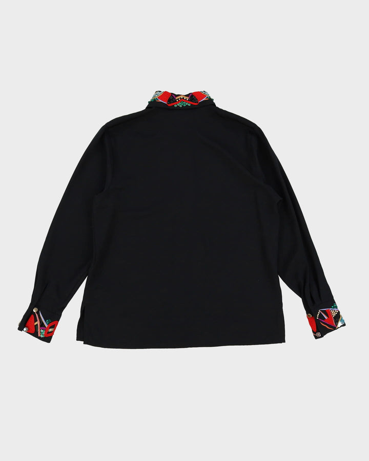 Black With Embellished Collar And Cuffs Blouse - M