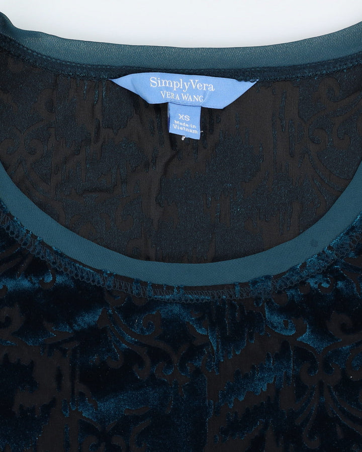 Simply Vera Wang Aqua Blue Velvet Devore Top - XS