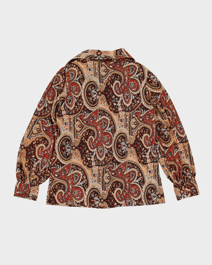 Vintage 1970s Brown Paisley Patterned Blouse - S