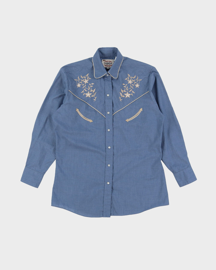 Vintage Western Blue Embroidered Blouse - S