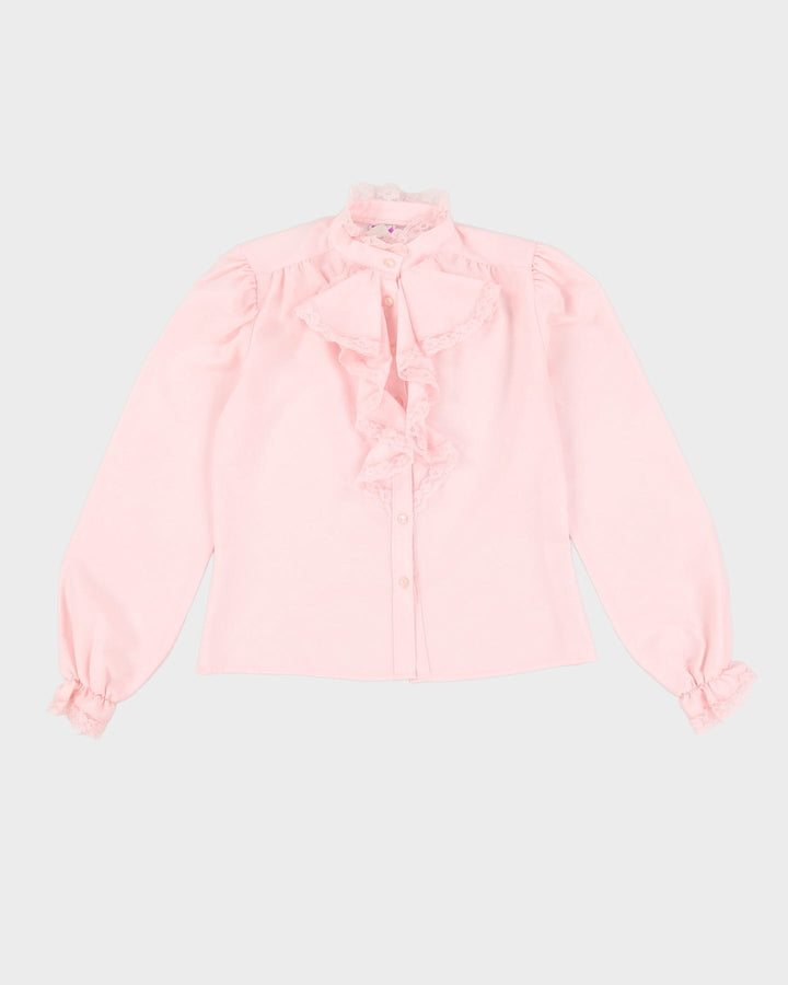 Vintage 1980s Pink Ruffled Blouse - S