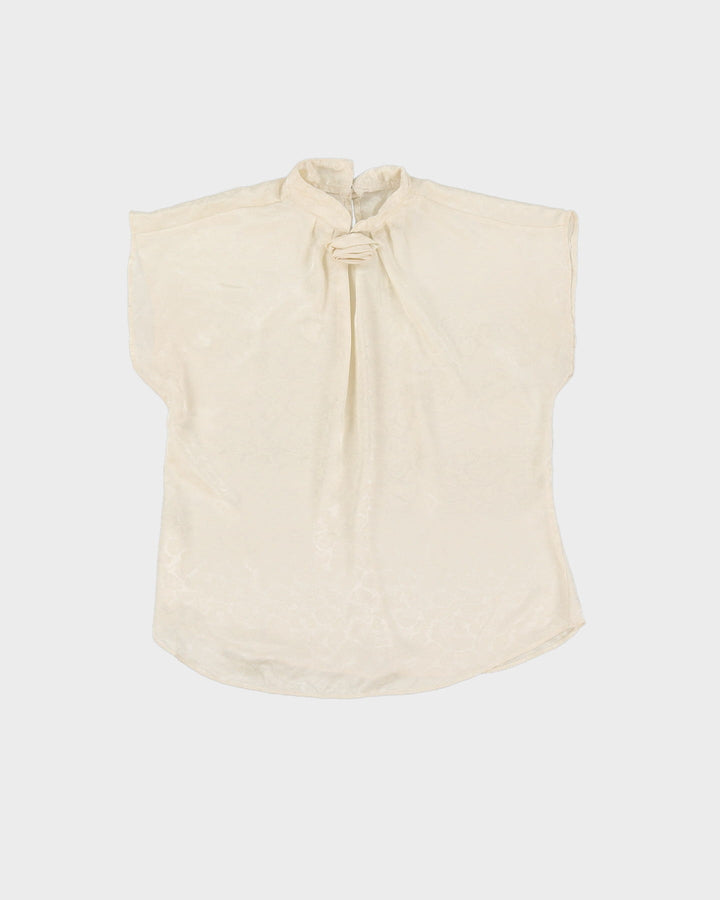 Cream Sleeveless Draped Blouse - S