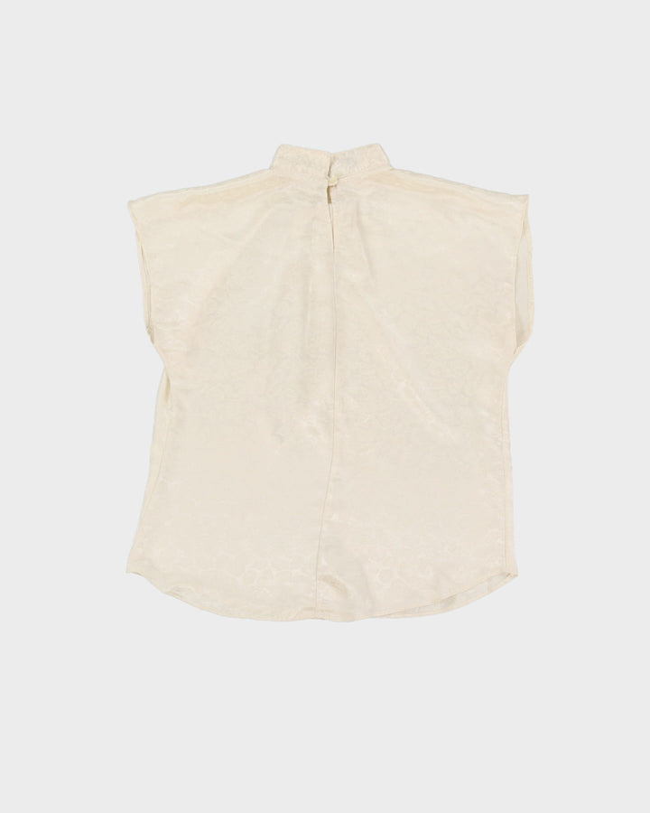 Cream Sleeveless Draped Blouse - S