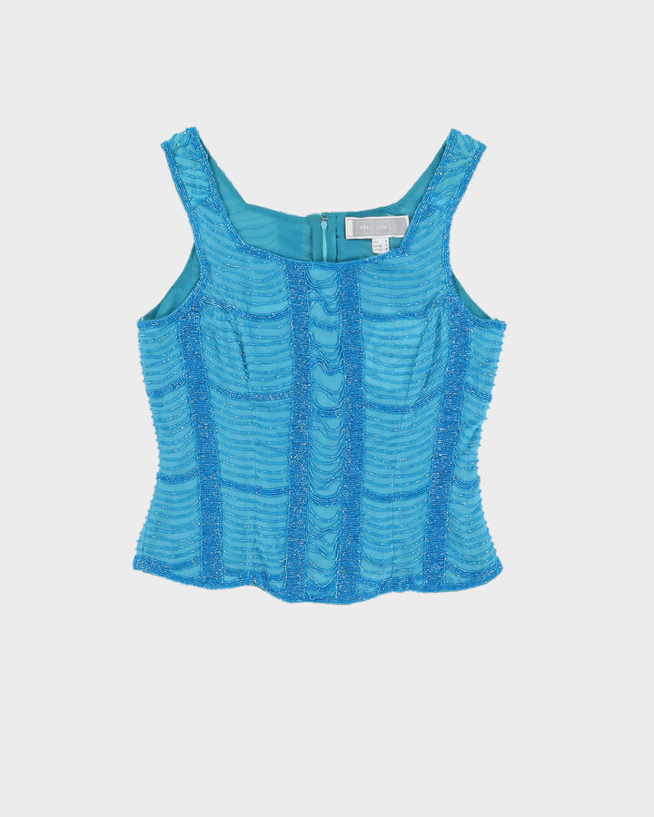 Y2K Blue Beaded Sleeveless Top - XS