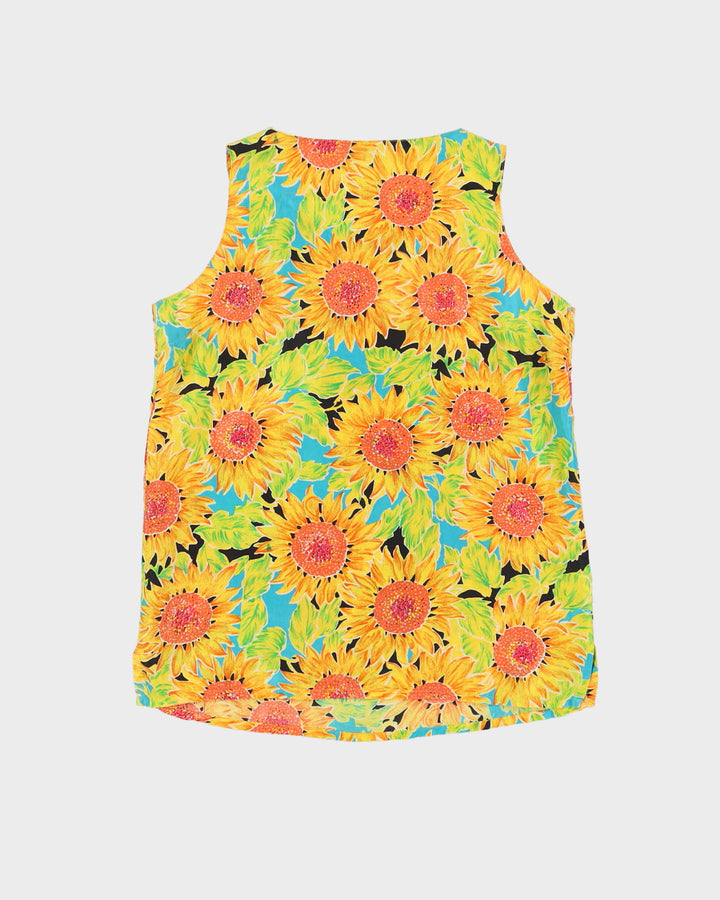 Y2K Yellow Silk Floral Sleeveless Top - M