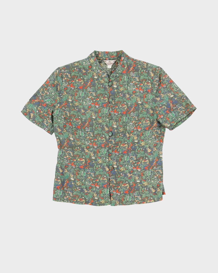 Green Floral Silk Blend Blouse - S