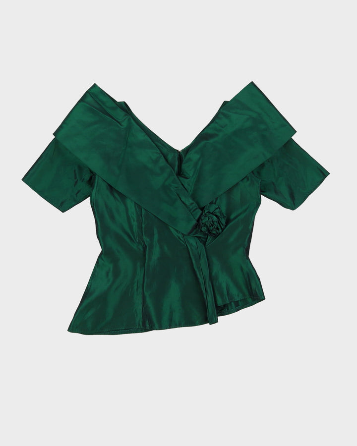 Vintage 1990s Green Satin Evening Blouse - S