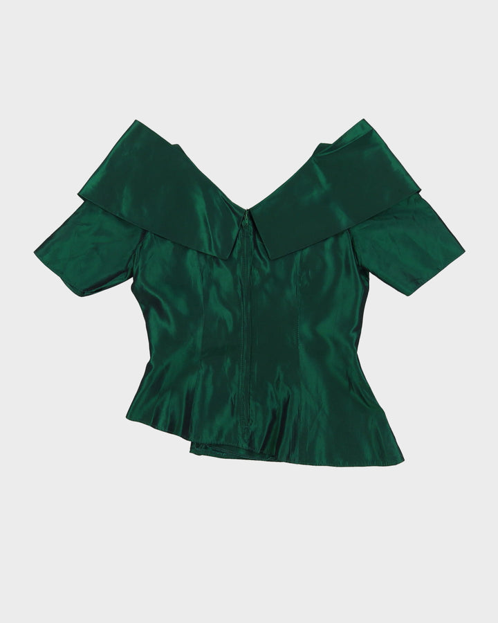 Vintage 1990s Green Satin Evening Blouse - S