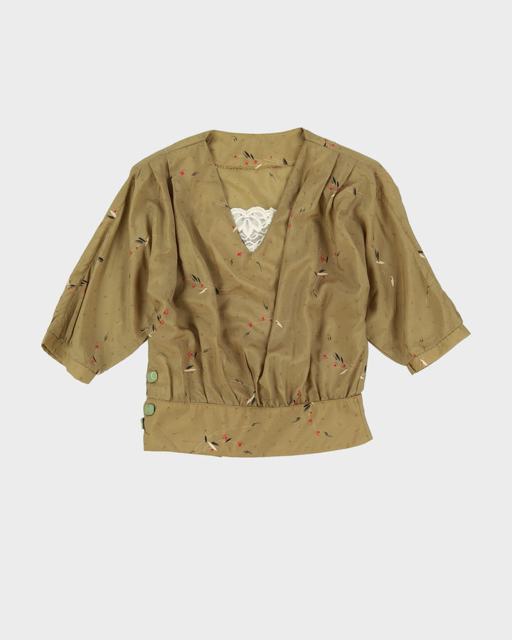 Vintage 1990s Handmade Green Patterned Blouse - S