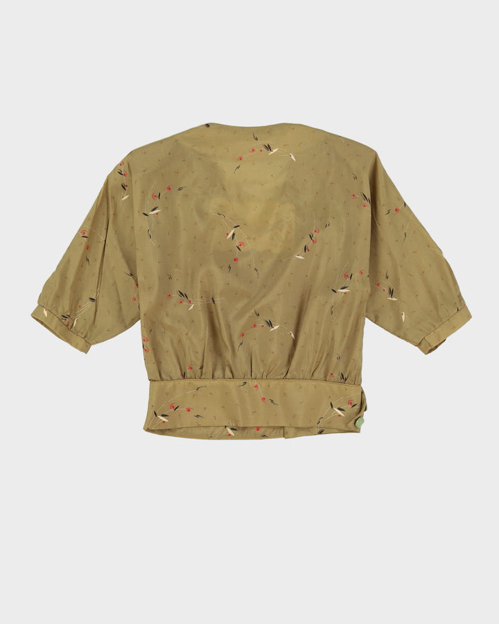 Vintage 1990s Handmade Green Patterned Blouse - S