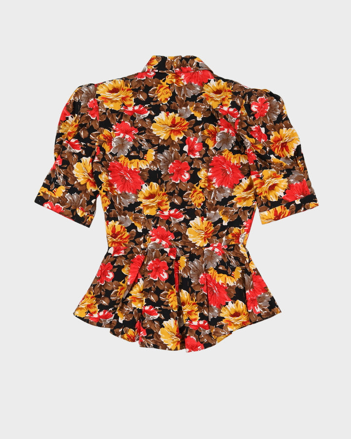 00s Floral Peplum Blouse - S