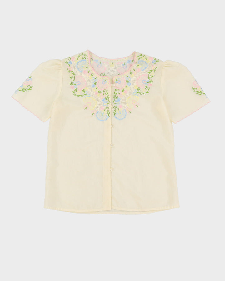 Vintage 1980s Cream Embroidered Blouse - M