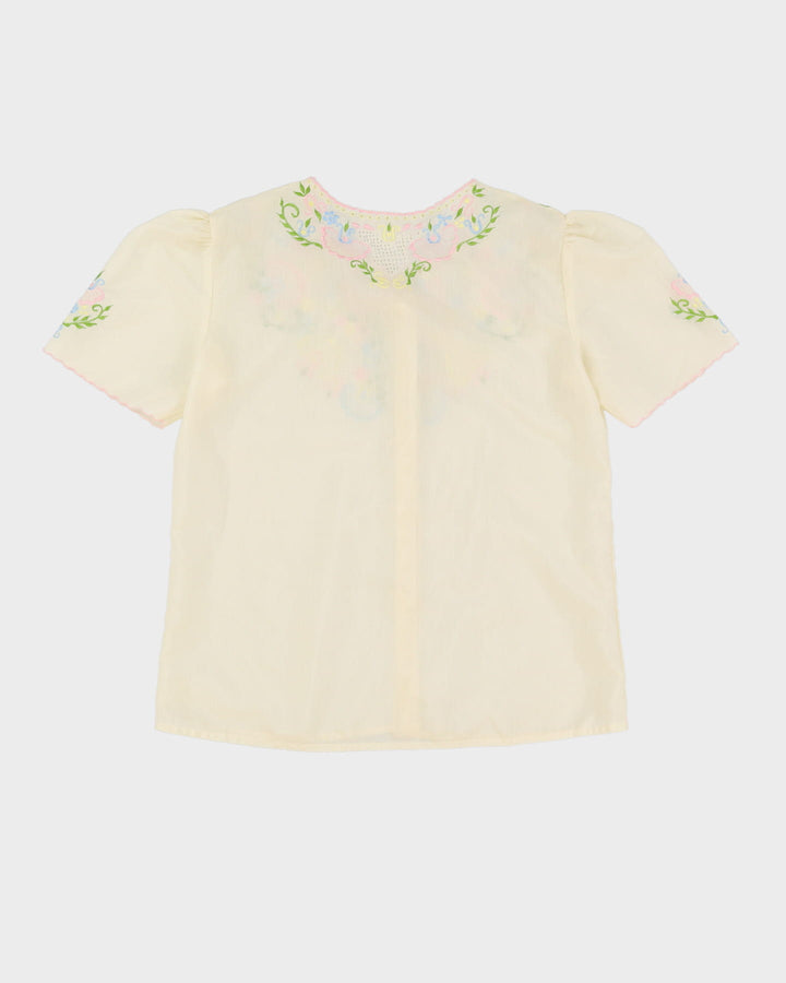 Vintage 1980s Cream Embroidered Blouse - M