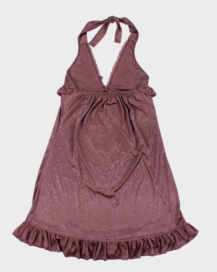 Vintage Y2k 00s Purple Frilly Halter Slip Dress - S